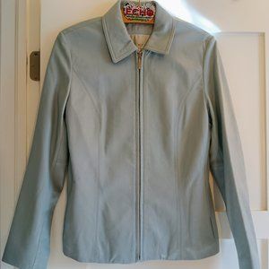 Nine West Baby Blue Leather Zip Front Jacket Nice! Size M